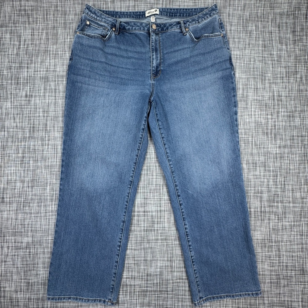 Seven7 Loose Straight Leg Jeans Womens 18W Plus Blue Stretch Denim Five Pocket